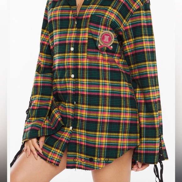 Fenty Tied Up Tartan PJ Raw Hem Sleep Shirt-size M NWT - Picture 3 of 5